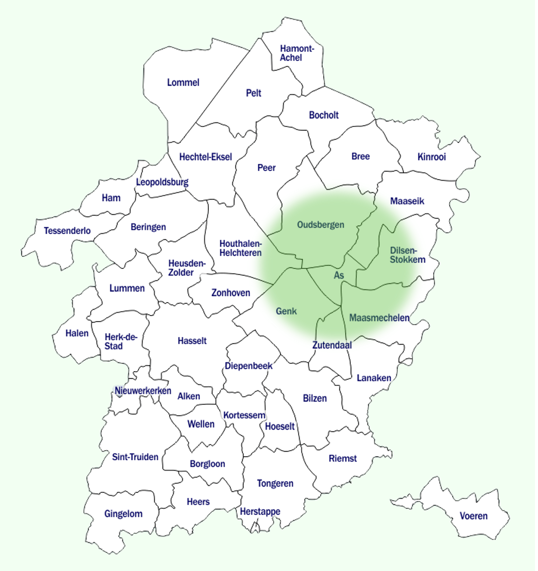 Plattegrond van het werkgebied van Thuisverpleging B&K in Maasland en omgeving